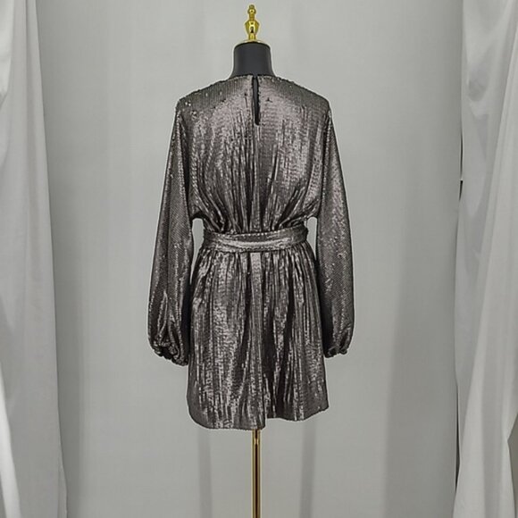 Anine Bing Angie Antique Silver Sequin Mini Dress Women's Cocktail Size XS - Picture 6 of 15